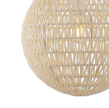 Luna 15.75" Bohemian Modern Woven Rattan/Iron LED Pendant - JONATHAN Y